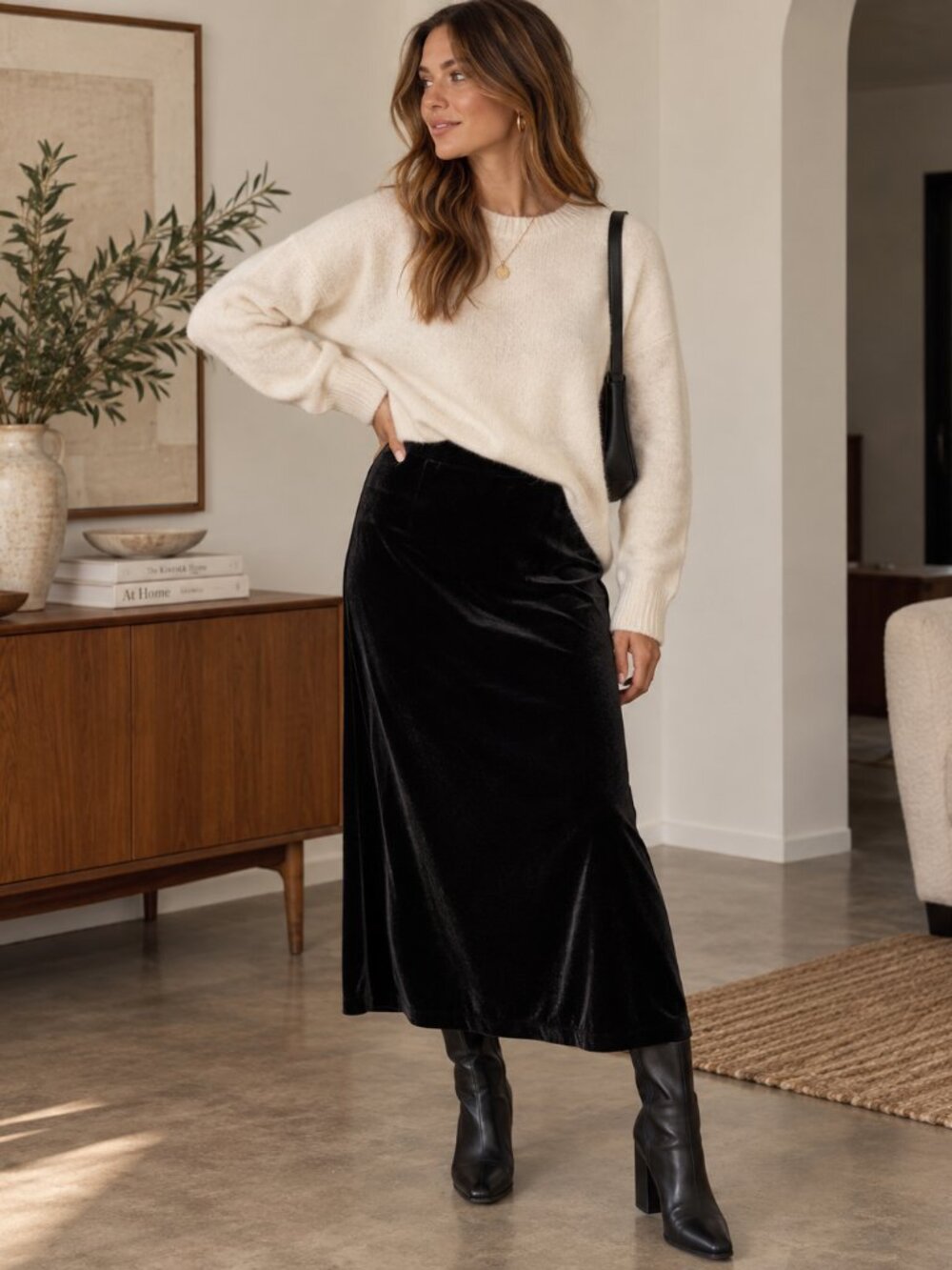 Merona Black Velvet Midi Skirt Stretch Pull On Size XL Holiday ✨